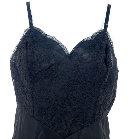 Vintage 90s Vanity Fair Basque Waist Slip Dress Sz S Y2K Black Lace Whimsigoth - Picture 4 of 12